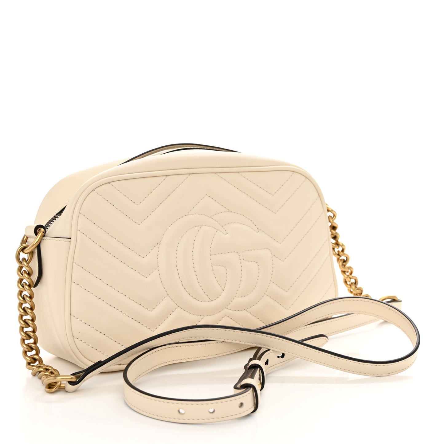 Calfskin Matelasse Small GG Marmont Chain Shoulder Bag White