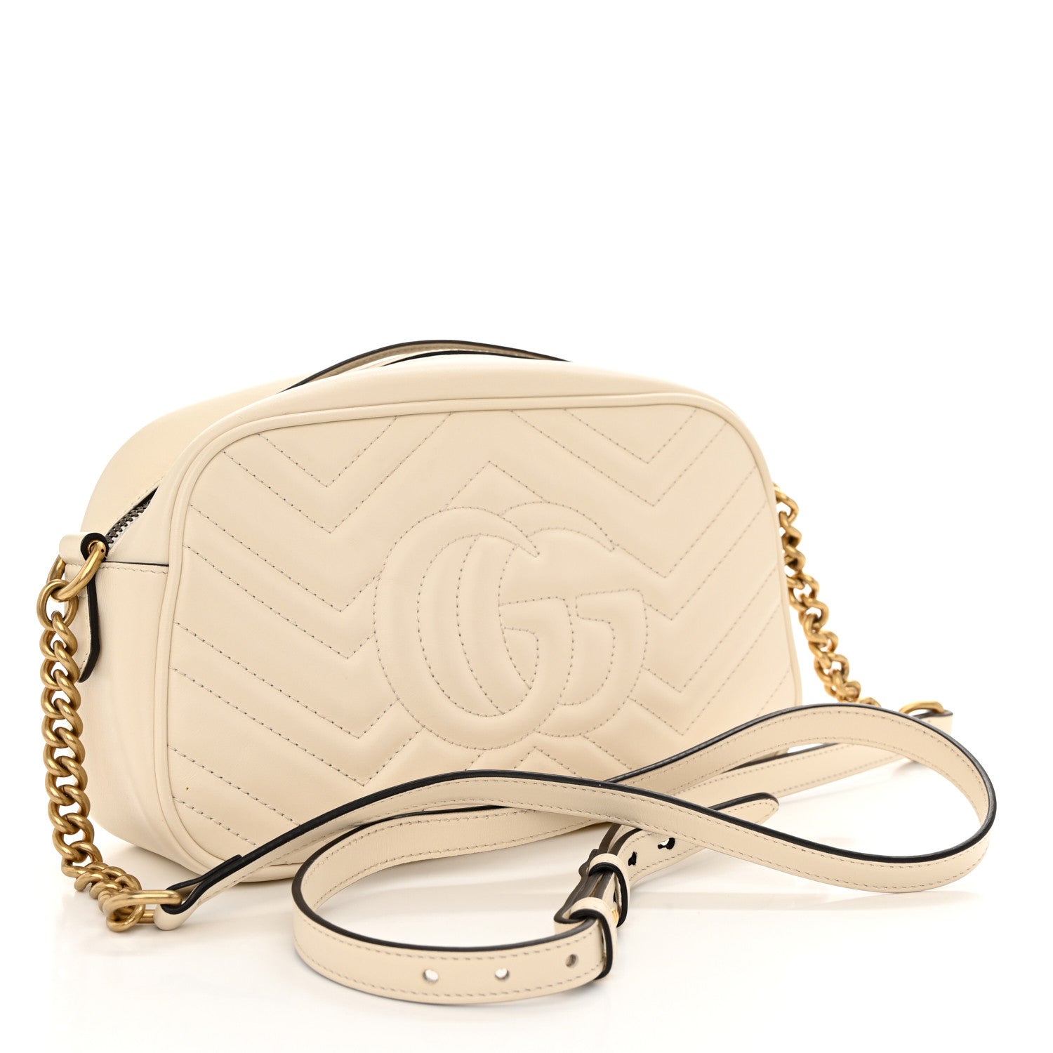 Gucci Calfskin Matelasse Small GG Marmont Chain Shoulder Bag White 3 of 10