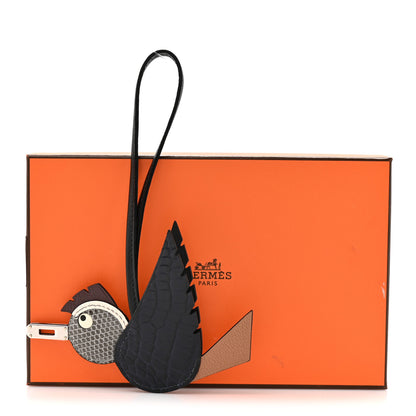 Hermes Epsom Swift Alligator Lizard Birdy Bag Charm Bleu Marine Chai Chocolate Black 5 of 5