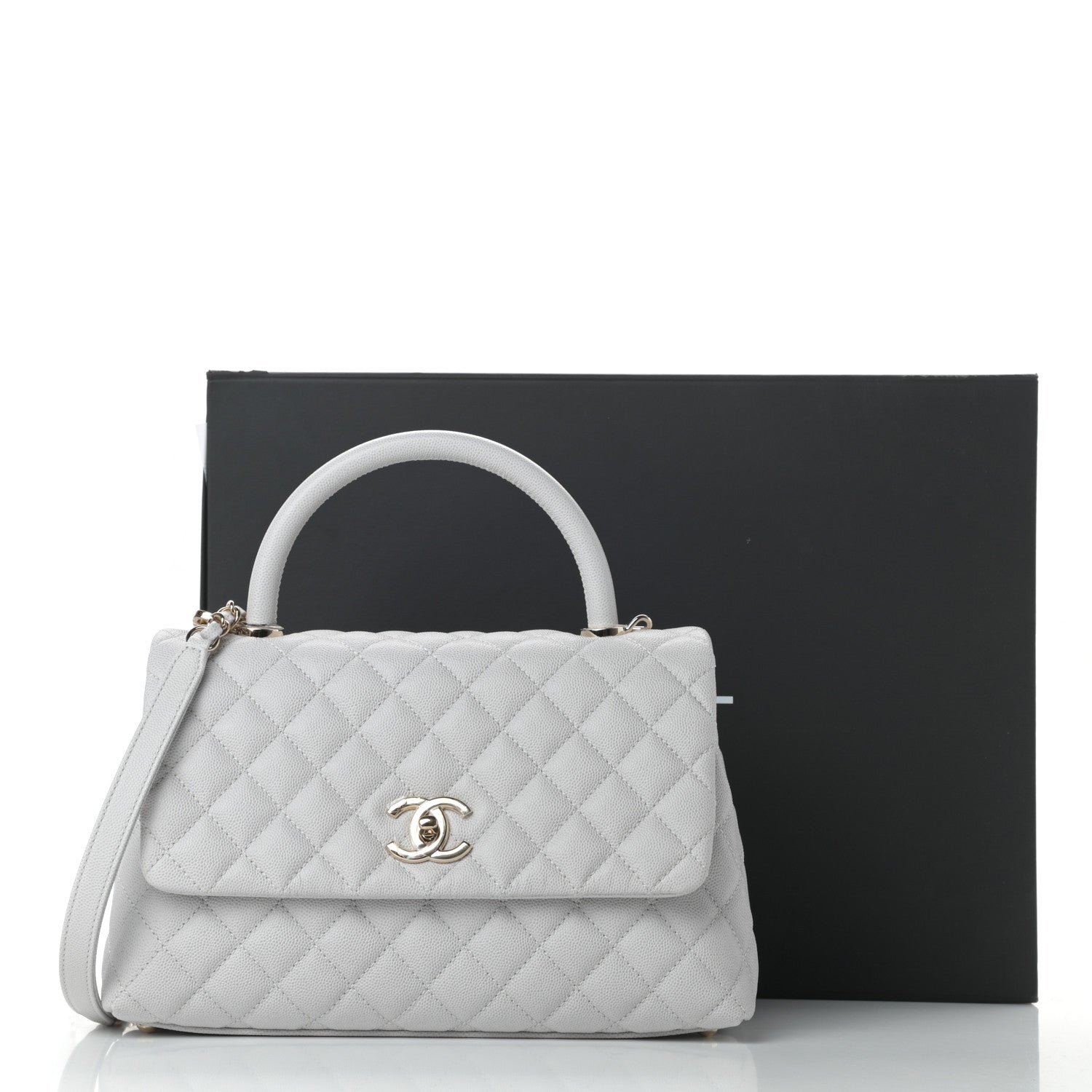 Chanel Caviar Quilted Small Coco Handle Flap Light Grey 12 of 12