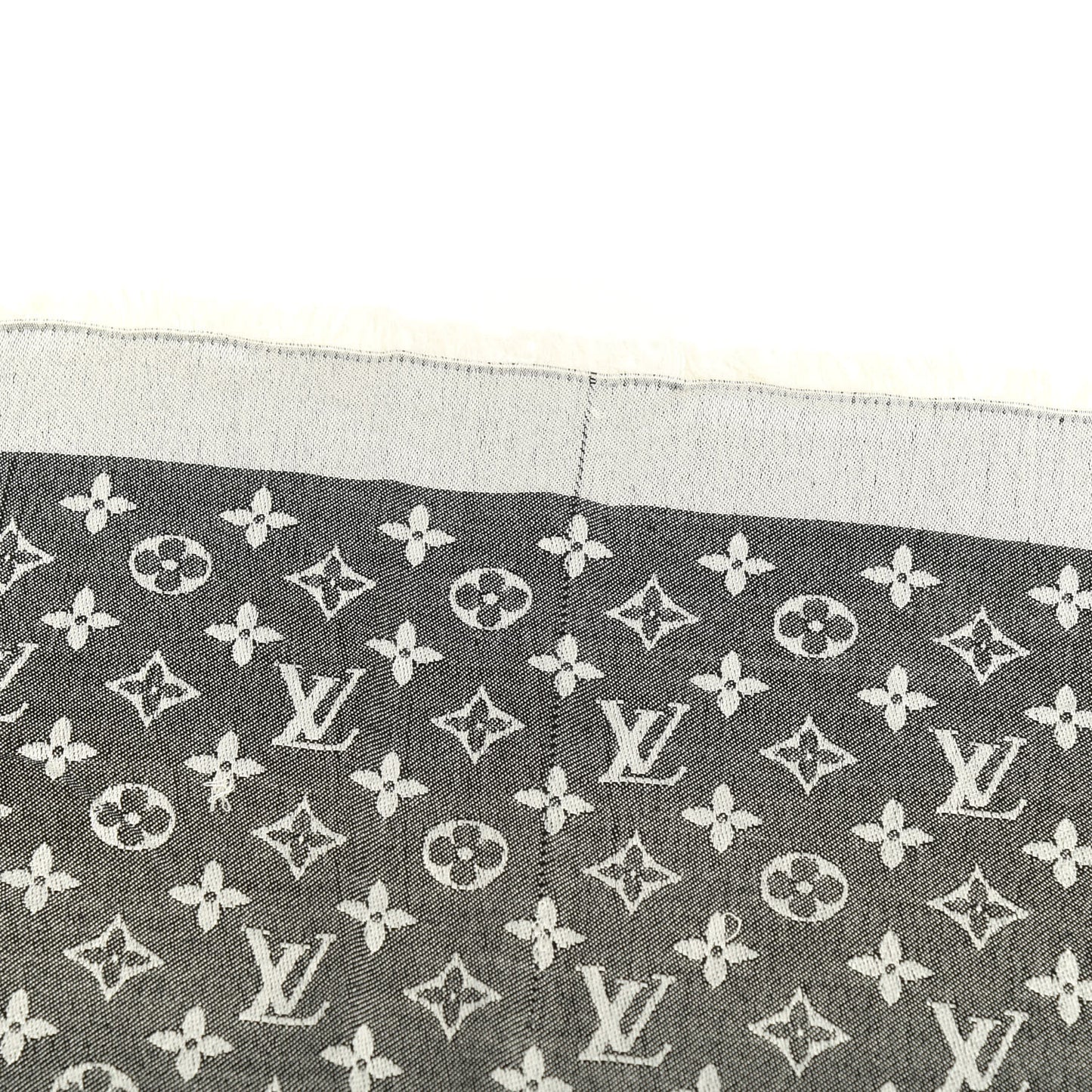 Silk Wool Monogram Denim Shawl Black