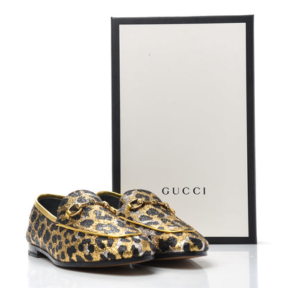 Gucci Jacquard Leopard Print Horsebit Womens Jordaan Loafers 37.5 Gold 11 of 11
