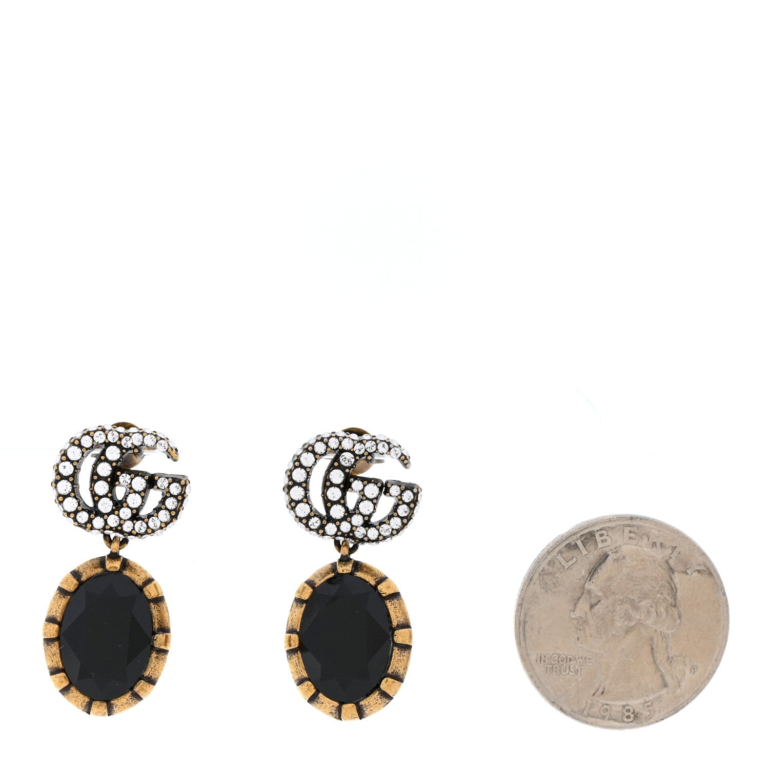Gucci Crystal Double G Earrings Black Aged Gold 2 of 4