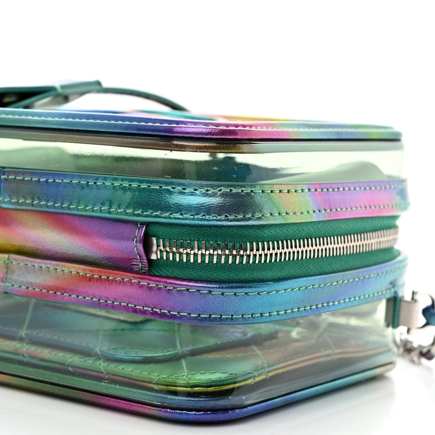 PVC Patent Calfskin Patent Lambskin Small CC Vanity Case Green