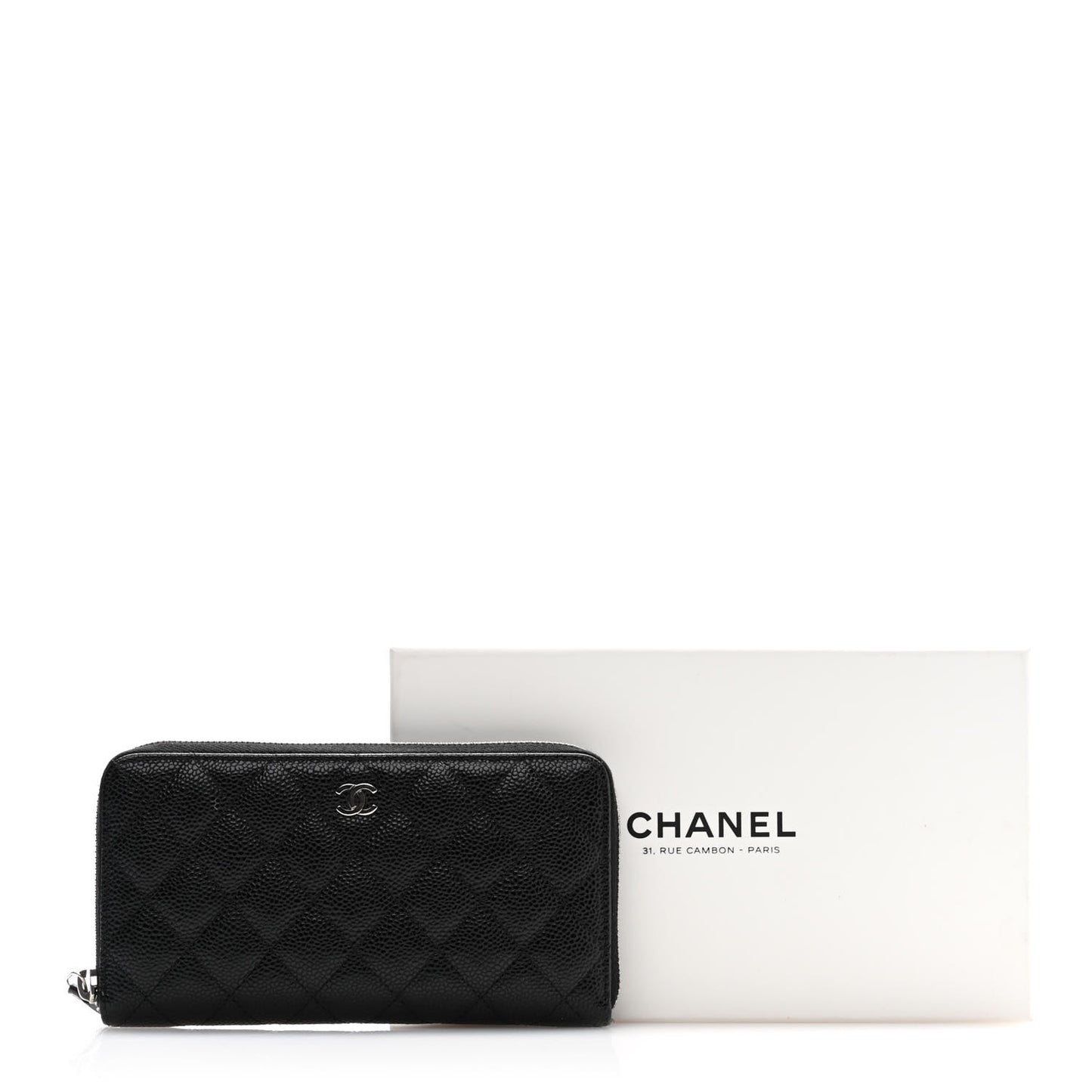 Caviar Quilted Large Gusset Zip Around Wallet Black