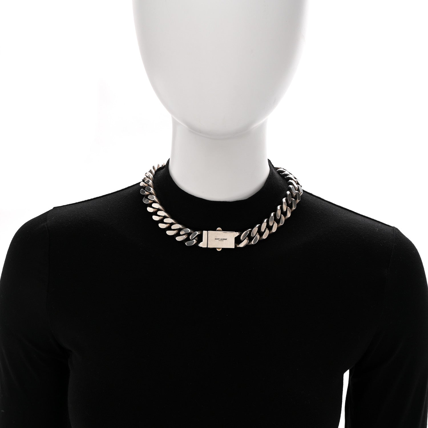 Saint Laurent Metal Curb Chain Necklace Oxidized Silver 2 of 5