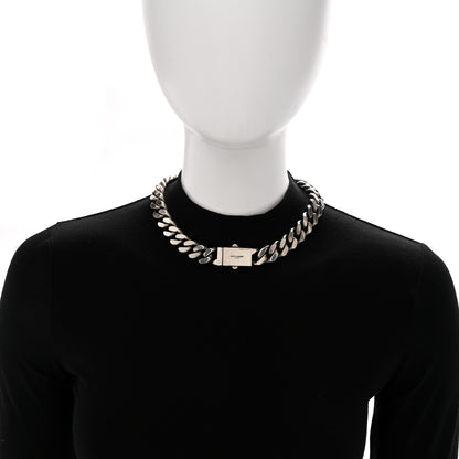 Saint Laurent Metal Curb Chain Necklace Oxidized Silver 2 of 5