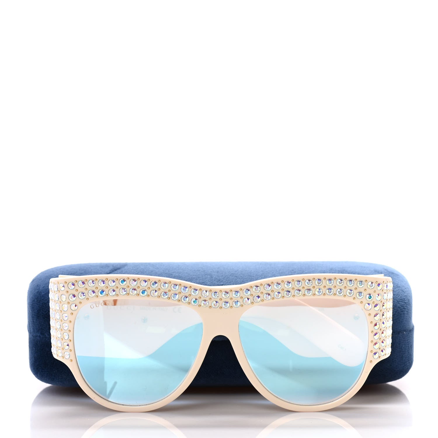 Gucci Acetate Crystal Oversize Hollywood Forever Sunglasses GG0144S Ivory 9 of 10