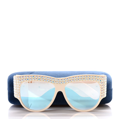 Gucci Acetate Crystal Oversize Hollywood Forever Sunglasses GG0144S Ivory 9 of 10