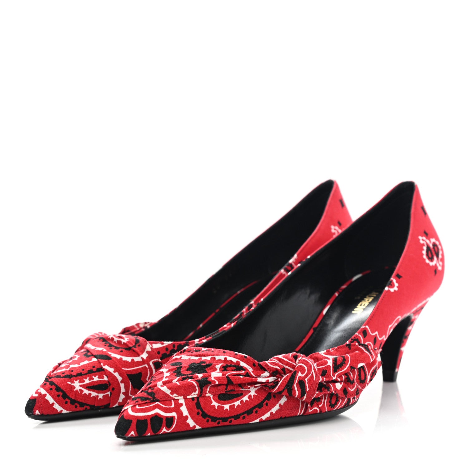 Saint Laurent Bandana Charlotte Kitten Heel Pumps 38 Red 3 of 8