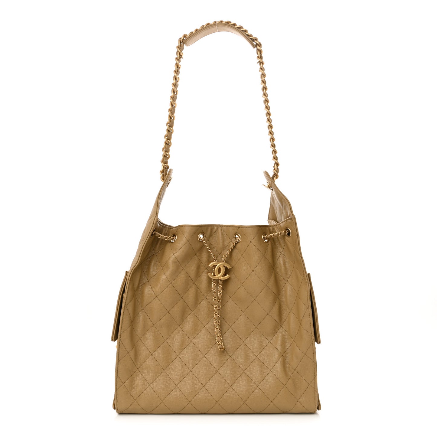 Caviar Quilted Medium Chanel 25 Handbag Dark Beige