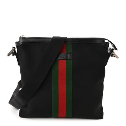 Gucci Techno Canvas Selleria Calfskin Web Small Flat Messenger Bag Black 1 of 10