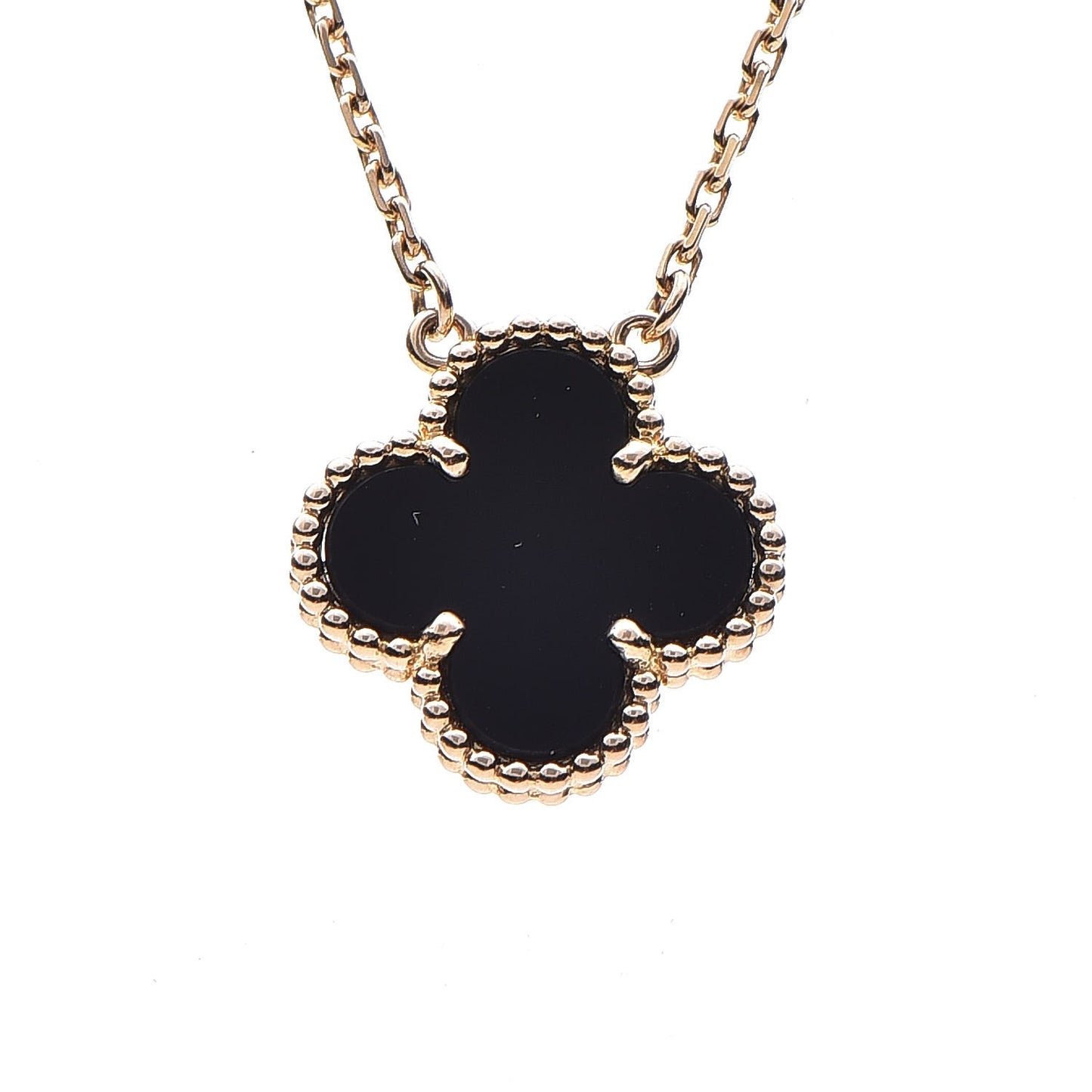 18K Yellow Gold Black Onyx Vintage Alhambra Pendant Necklace