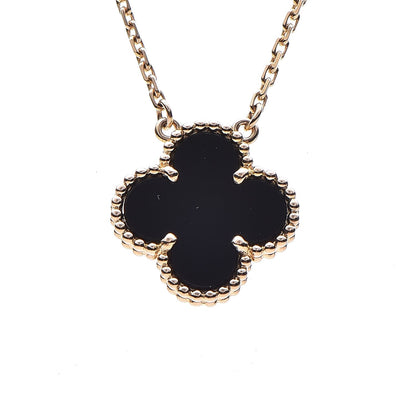 Van Cleef & Arpels 18K Yellow Gold Black Onyx Vintage Alhambra Pendant Necklace 3 of 7