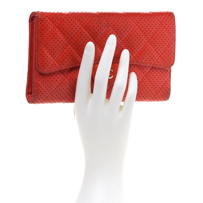 Chanel Perforated Lambskin Quilted Flap Wallet Red 2 of 16