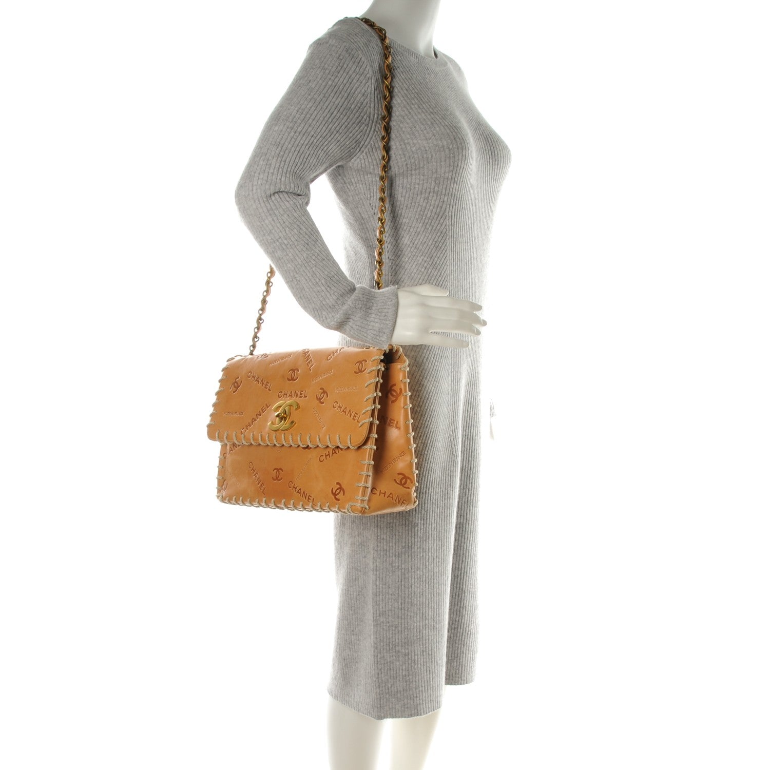 Chanel Calfskin Embossed XL Jumbo Flap Natural 2 of 11