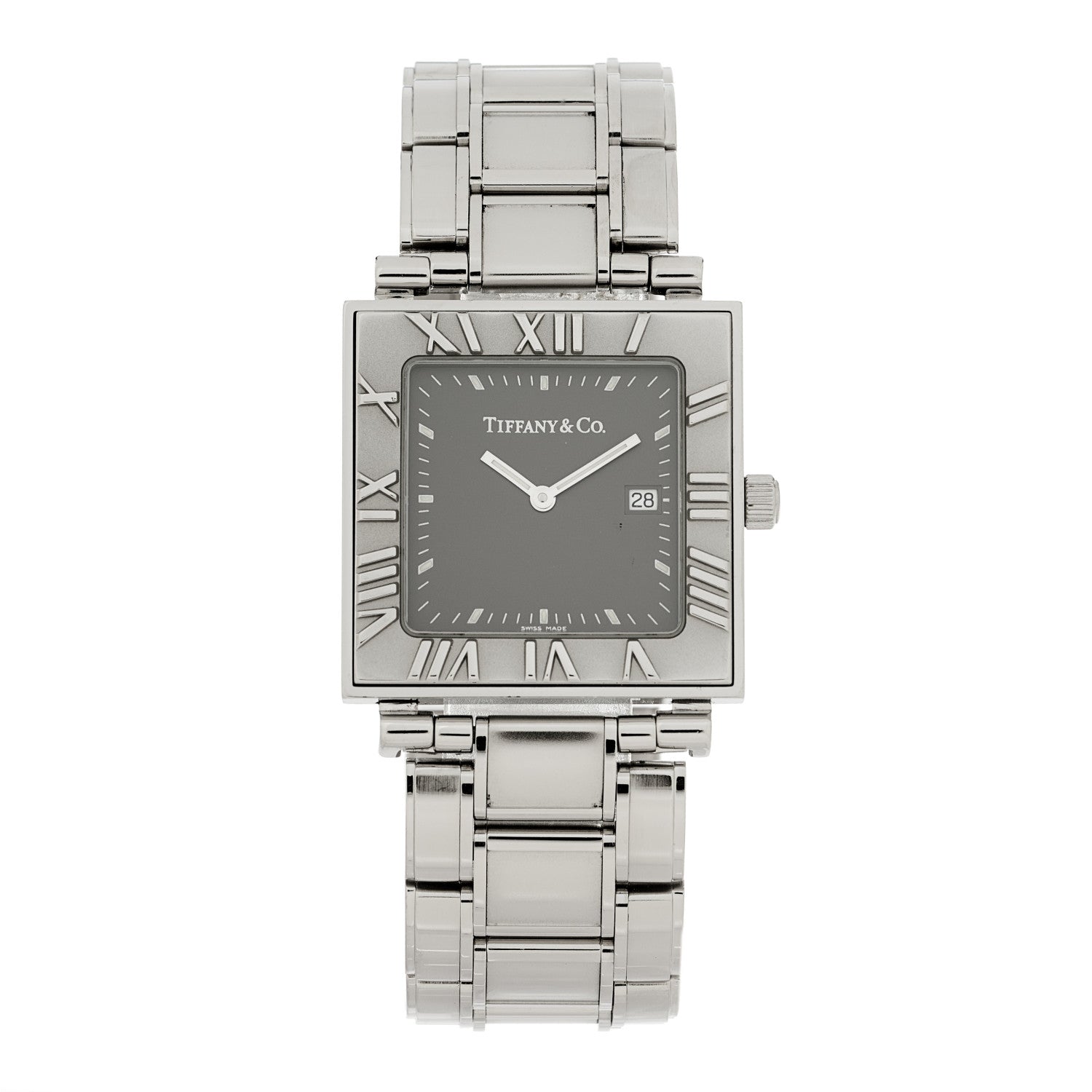 Tiffany Stainless Steel 28mm Atlas Square Quartz Watch Grey 1 of 5
