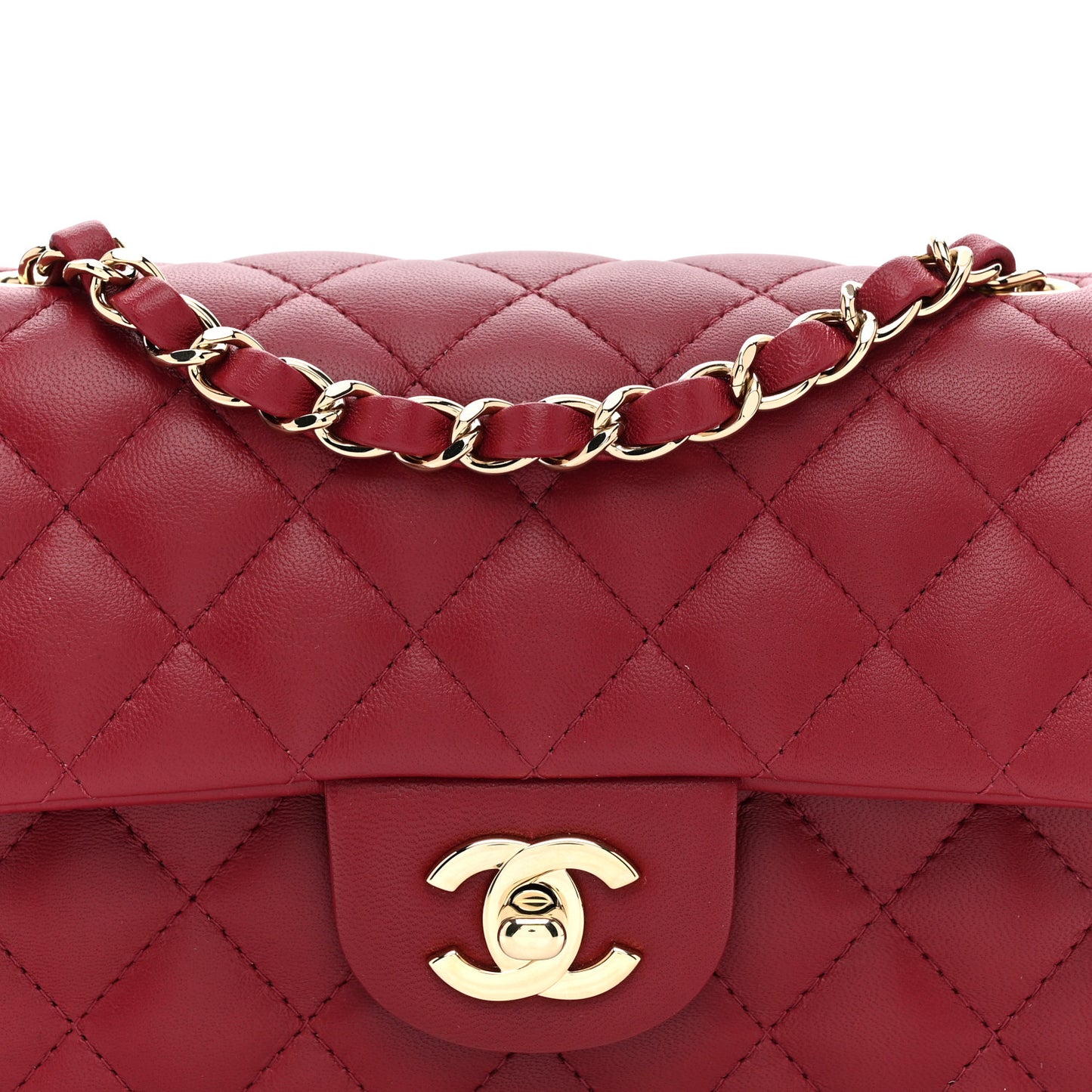 Lambskin Quilted Mini Rectangular Flap Burgundy