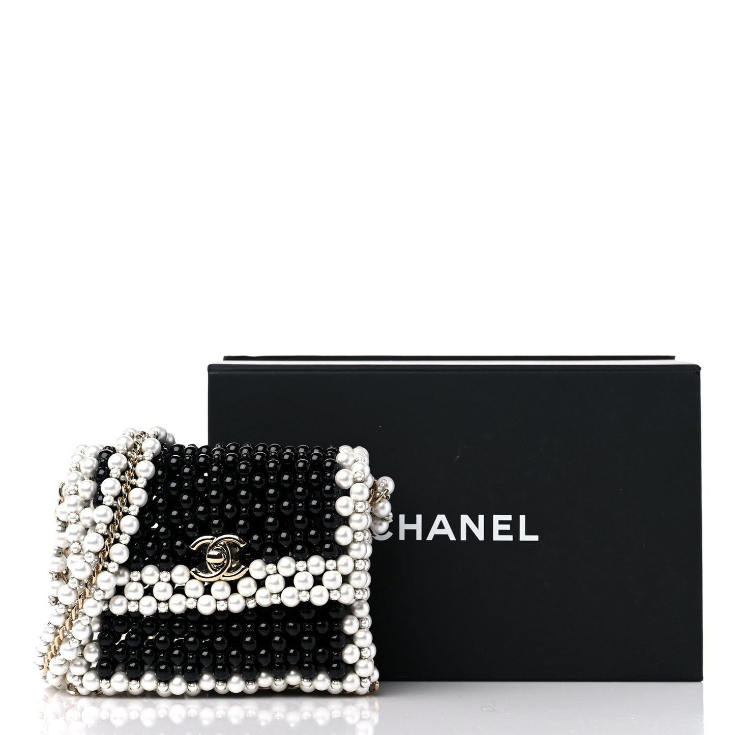 Crystal Pearl Beaded Mini Rectangular Flap Black White