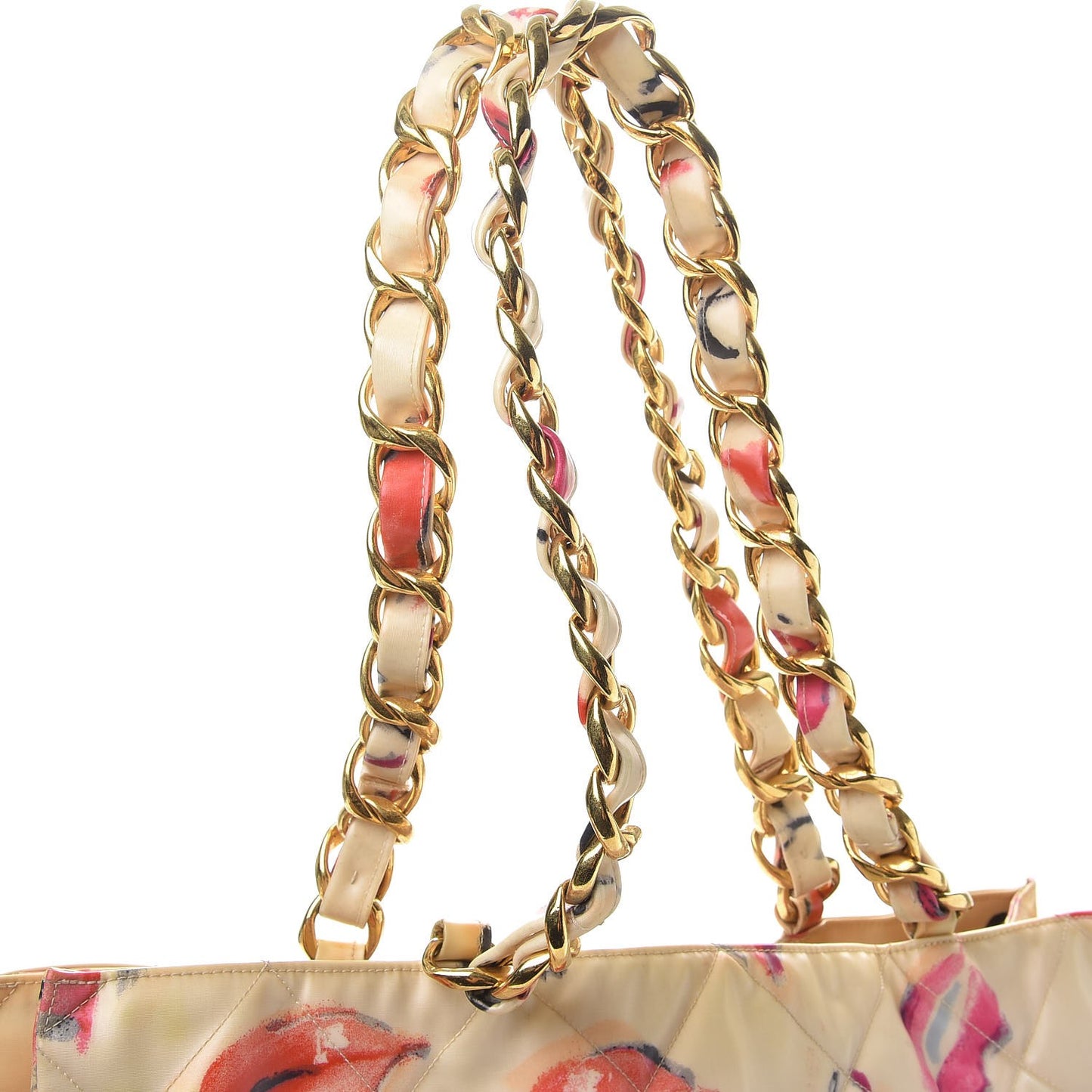 Coated Canvas Quilted Lips and Kisses Graffiti XL Tote Beige