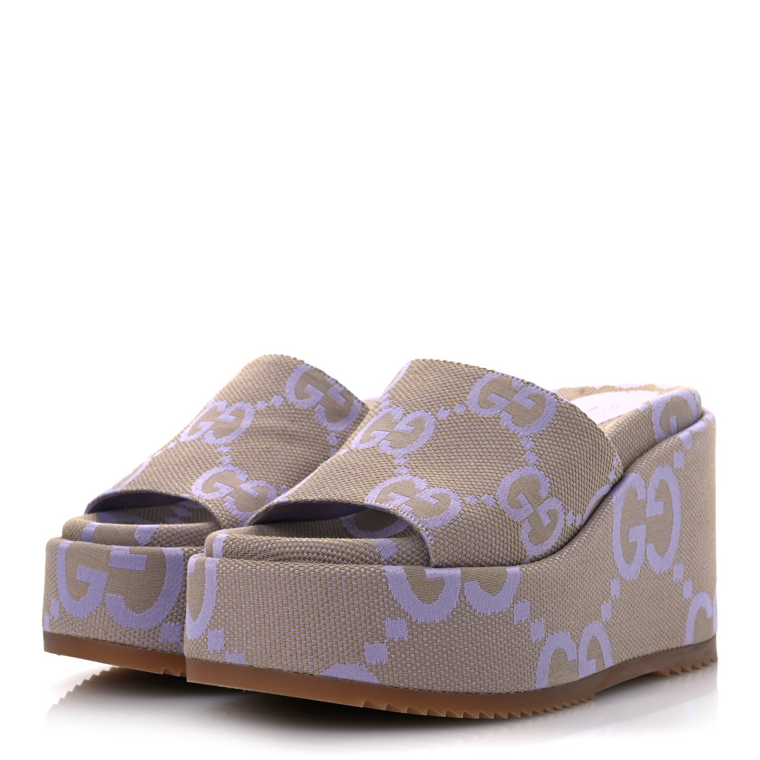 Gucci Monogram Jumbo GG Platform Slide Wedge Sandals 39 Beige Lapis 4 of 12