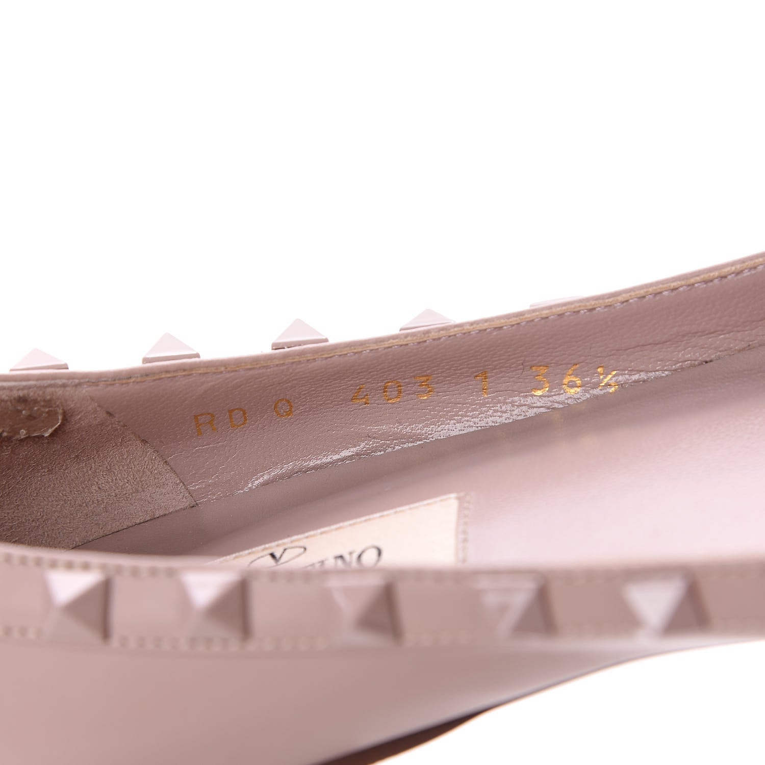 Valentino Garavani Calfskin Lacquered Monochrome Rockstud Ballerina Flats 36.5 Poudre 9 of 12