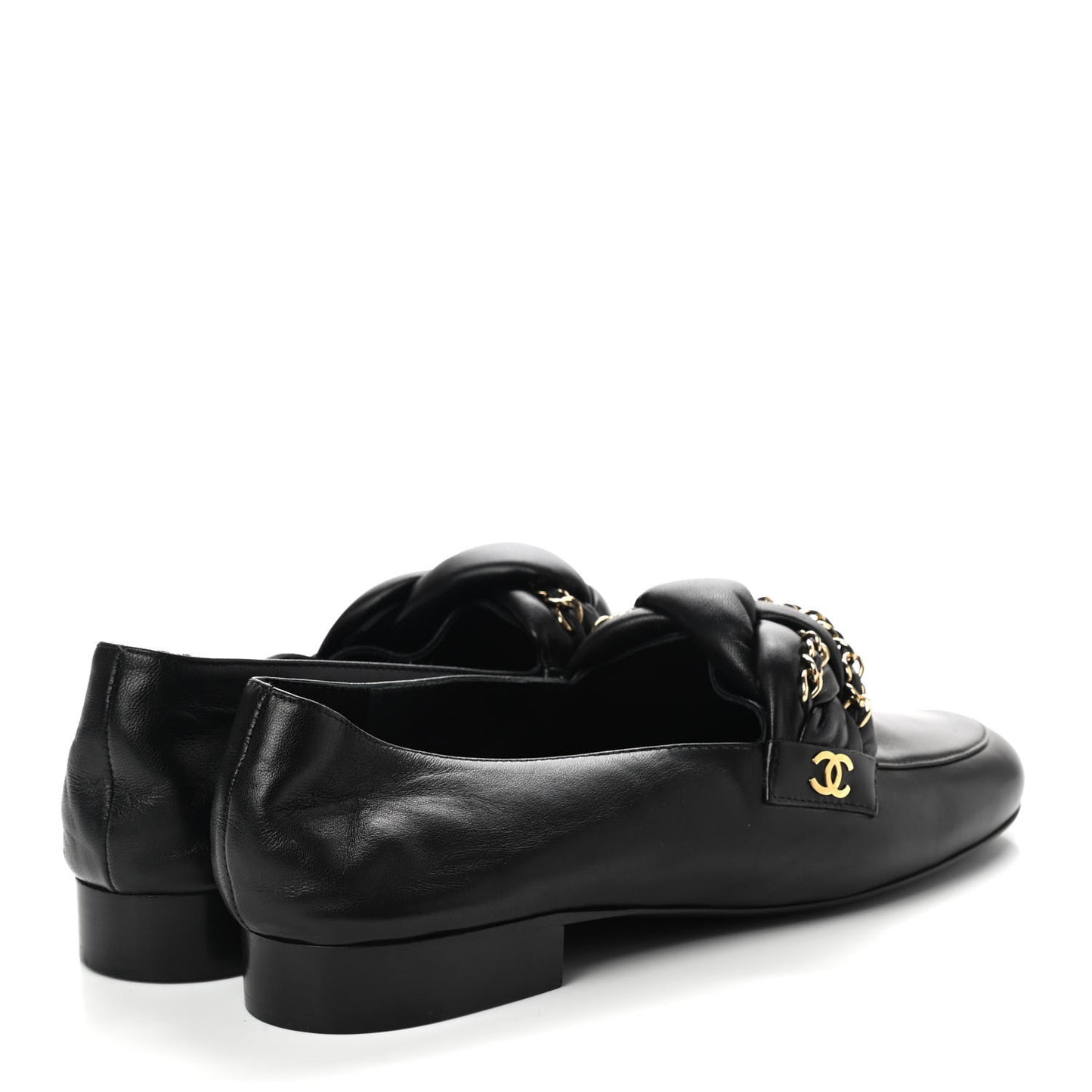 Lambskin CC Braided Chain Loafers 37.5 Black