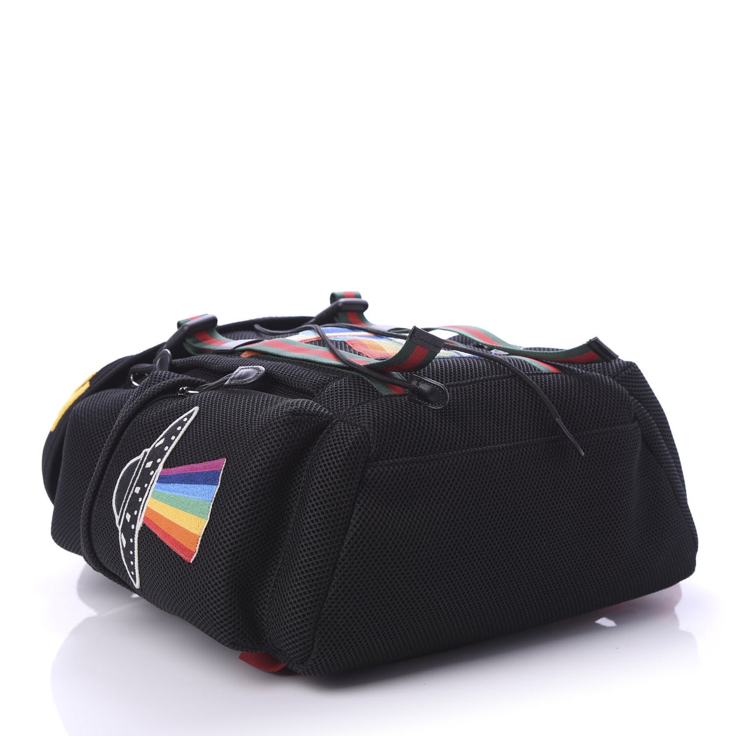 Mesh Web Hollywood Embroidered Double Buckle Backpack Black