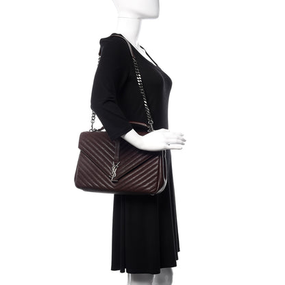 Saint Laurent Sheepskin Matelasse Chevron Monogram Large College Satchel Amaranto 2 of 9