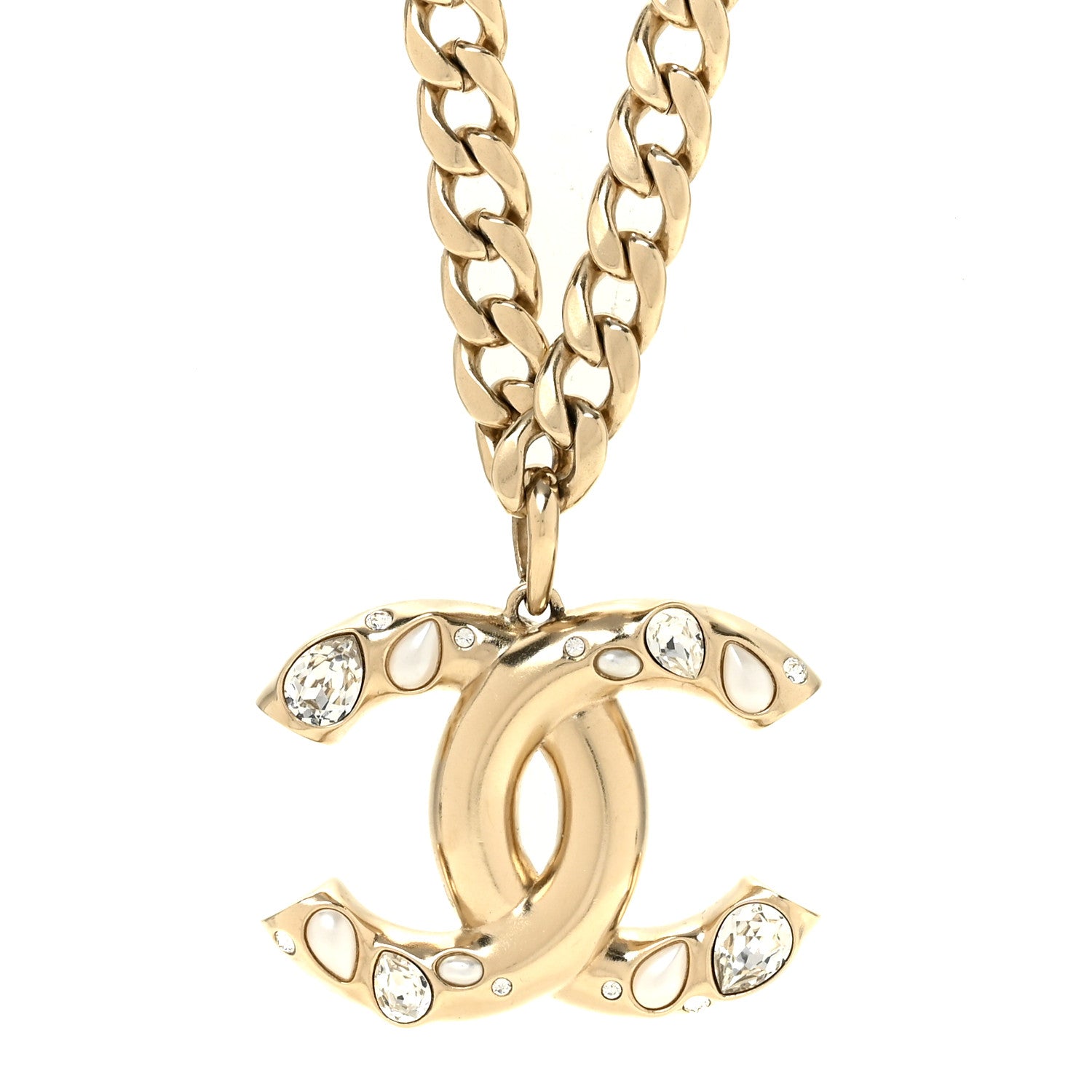 Chanel Crystal Pearl CC Pendant Necklace Gold 4 of 5