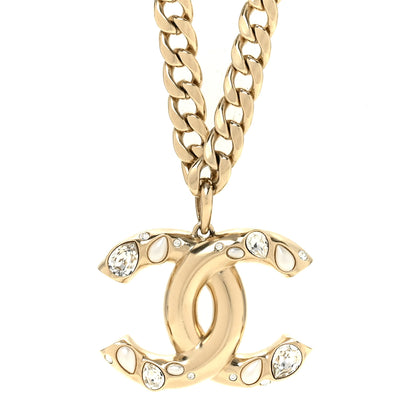 Chanel Crystal Pearl CC Pendant Necklace Gold 4 of 5