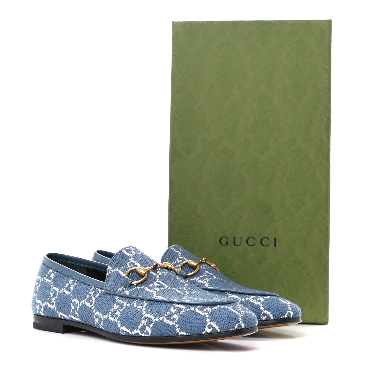 Gucci Canvas Lame GG Monogram Horsebit Womens Jordaan Loafers 36 Blue Silver Cornflower Blue 9 of 9