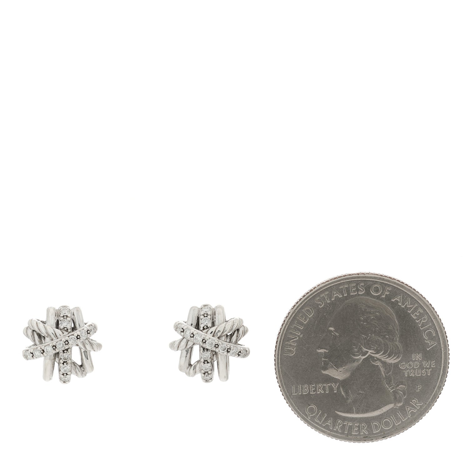 David Yurman Sterling Silver Diamond 11mm Crossover Earrings 2 of 4