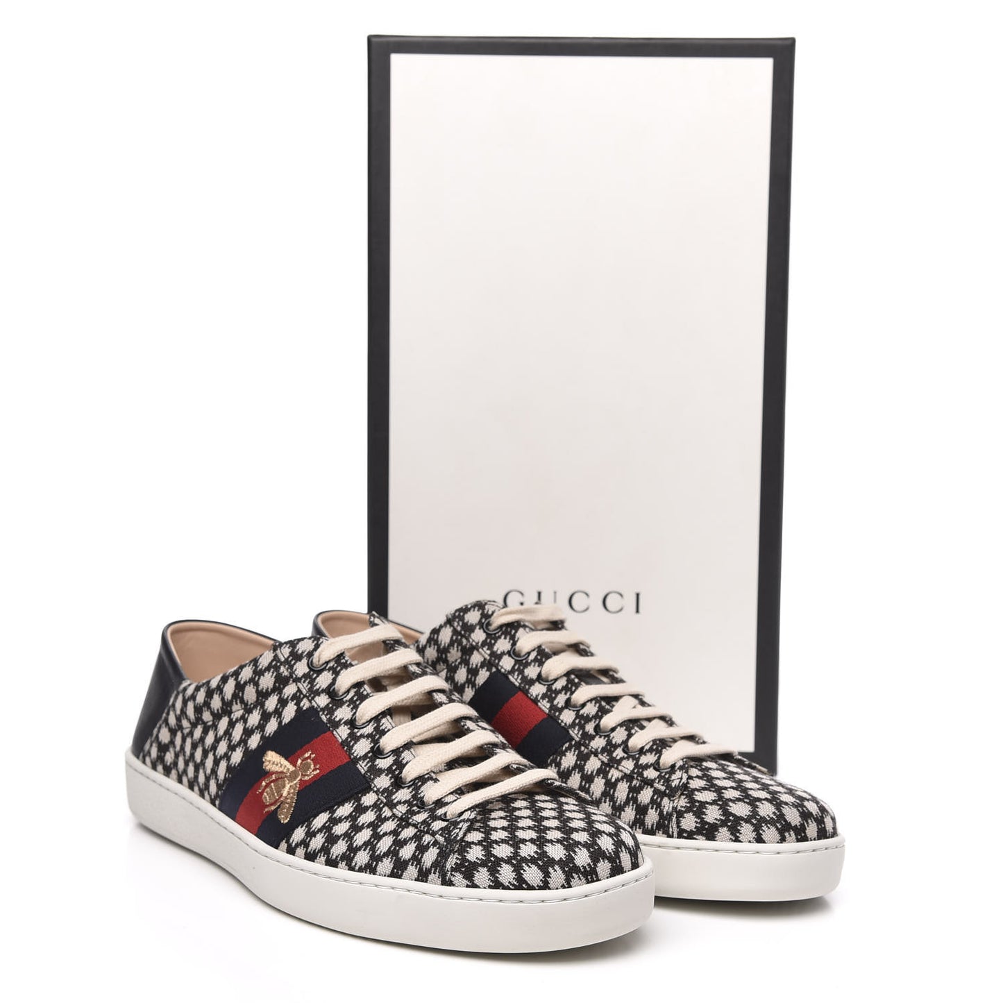 Jacquard Bee Embroidered Mens Ace Sneakers 12 Black Ivory