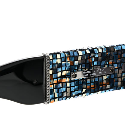Chanel Acetate Tweed Diamanté Chain CC Rectangle Sunglasses 71549A Black Multicolor 6 of 9