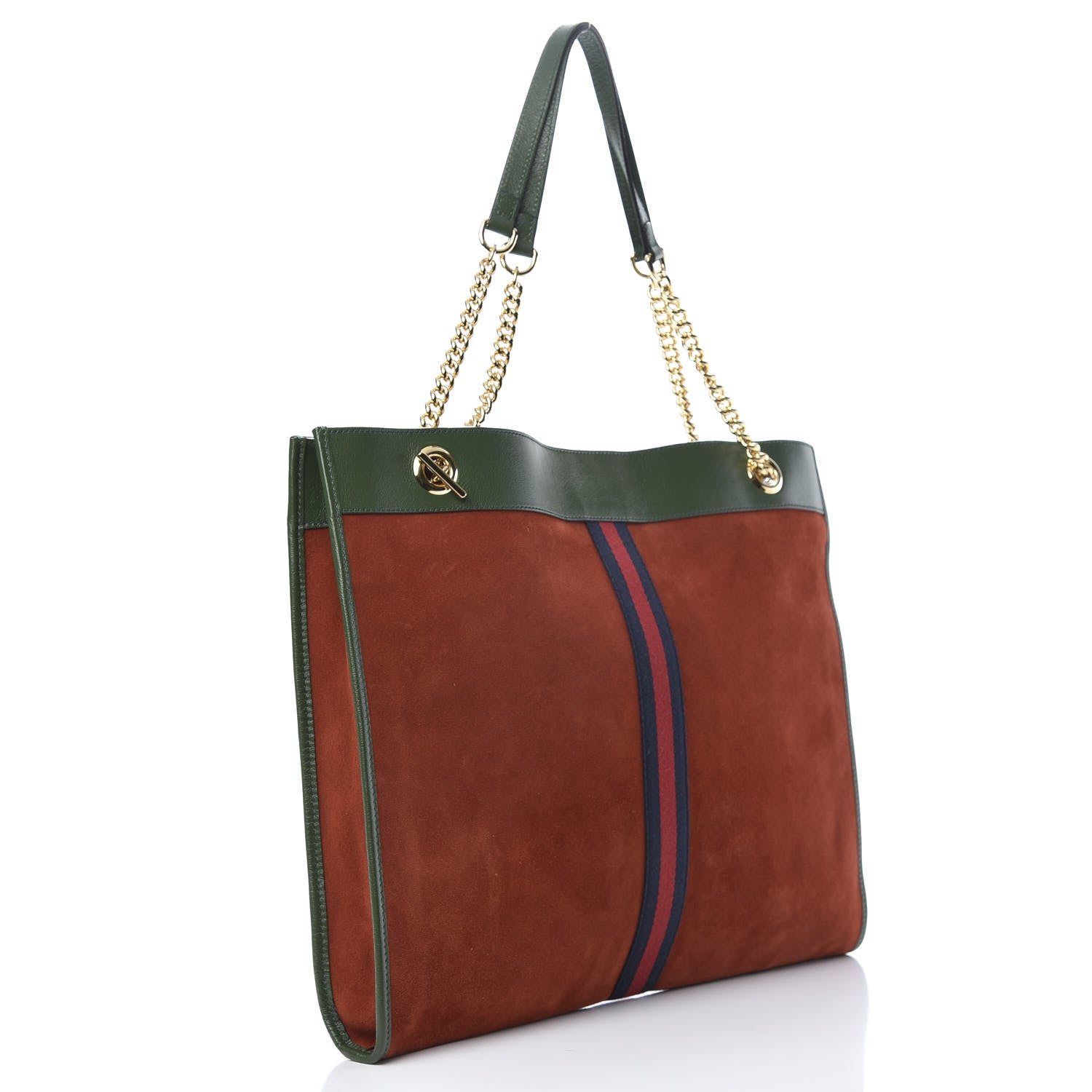 Gucci Suede Calfskin Large Rajah Chain Tote Brown Green 4 of 15