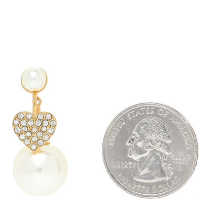 Christian Dior Pearl Crystal Heart Tribal Earring Gold 2 of 5