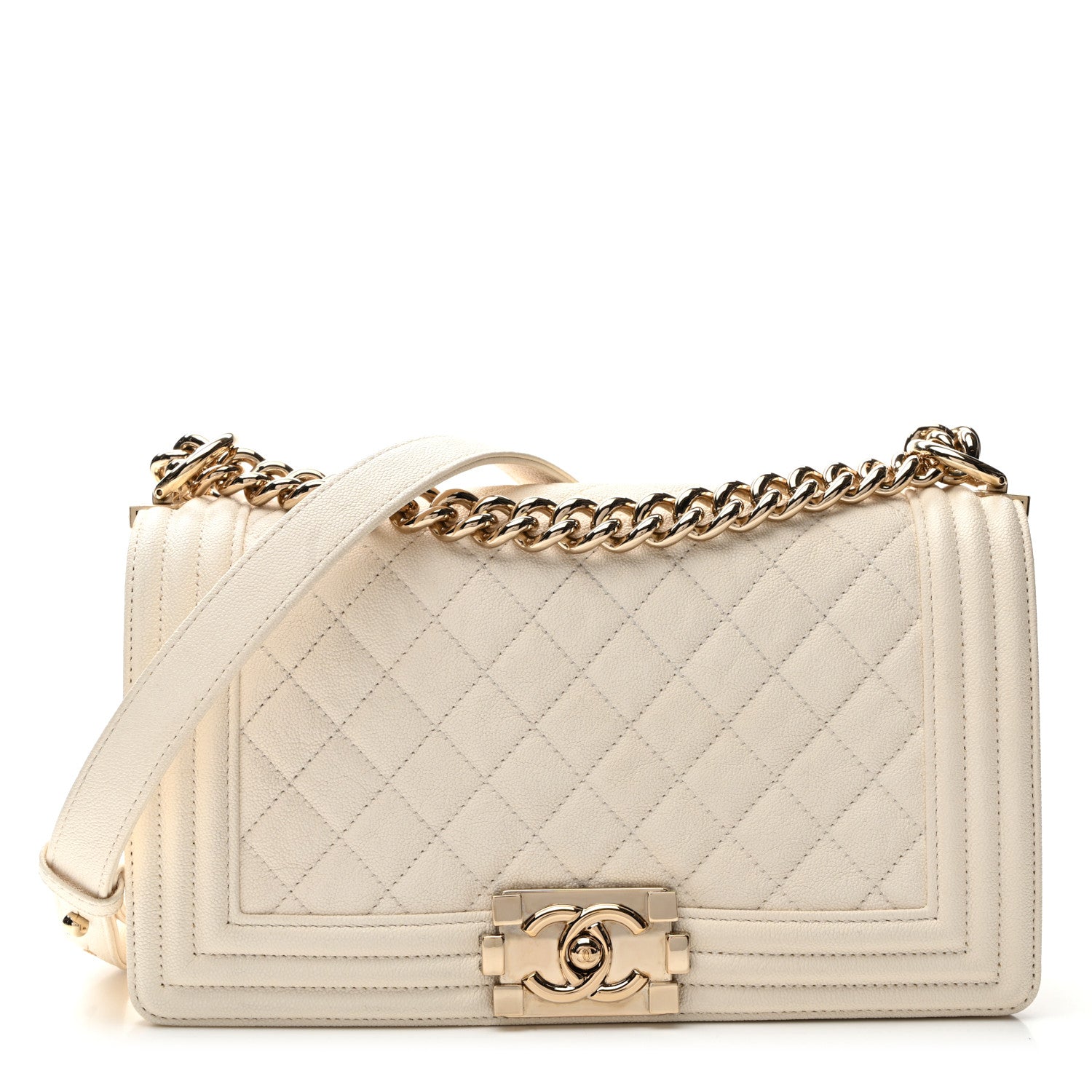 Chanel Caviar Quilted Medium Boy Flap White 1 of 10