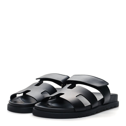 Hermes Calfskin Womens Chypre Sandals 37 Black 3 of 9