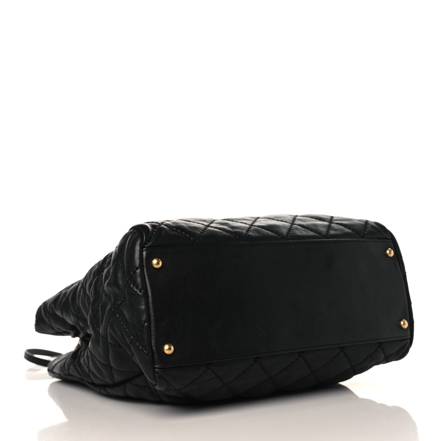 Calfskin Quilted Large Retro Chain Tote Black