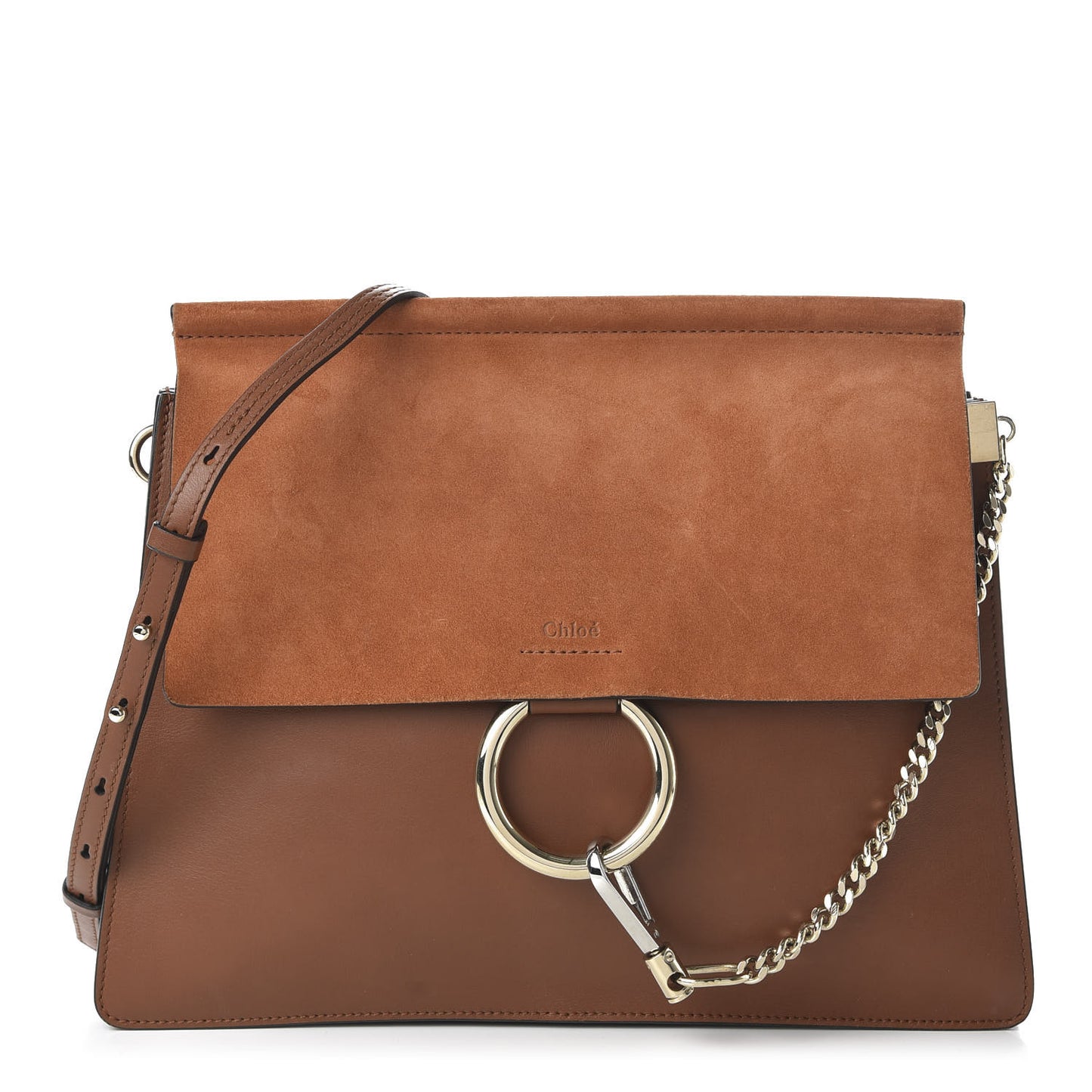 Suede Calfskin Medium Faye Shoulder Bag Tobacco