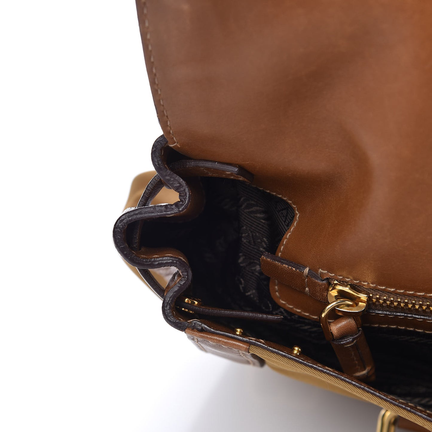 Tessuto Nylon Calfskin Shoulder Bag Brown