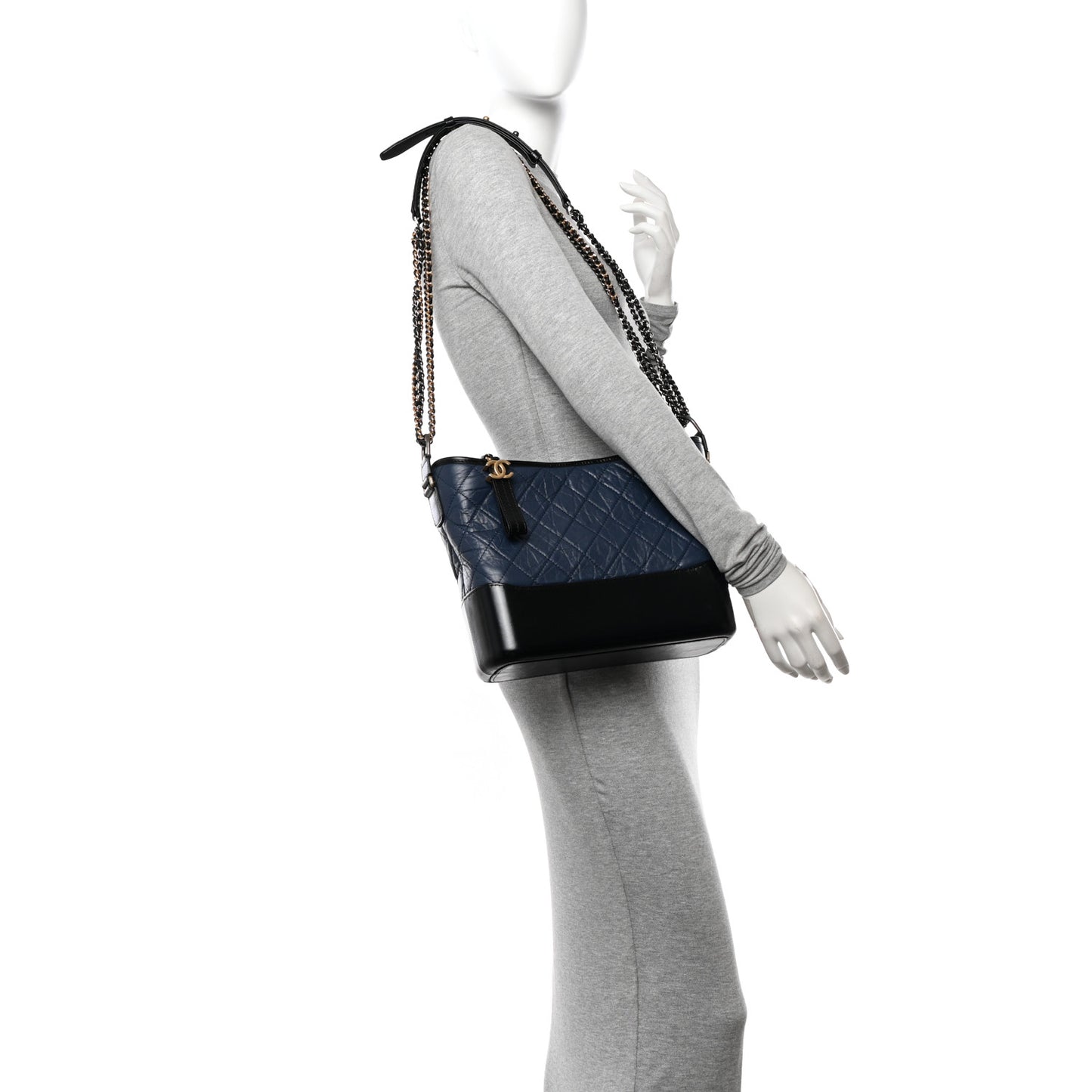 Aged Calfskin Quilted Medium Gabrielle Hobo Navy Black