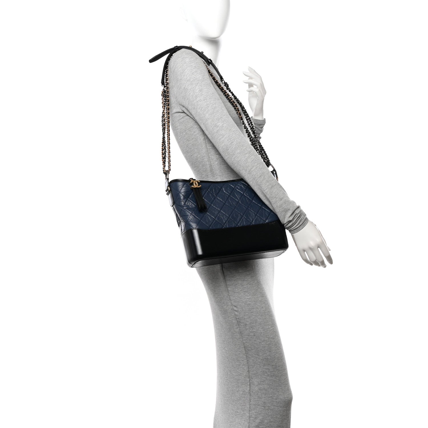 Chanel Aged Calfskin Quilted Medium Gabrielle Hobo Navy Black 2 of 10