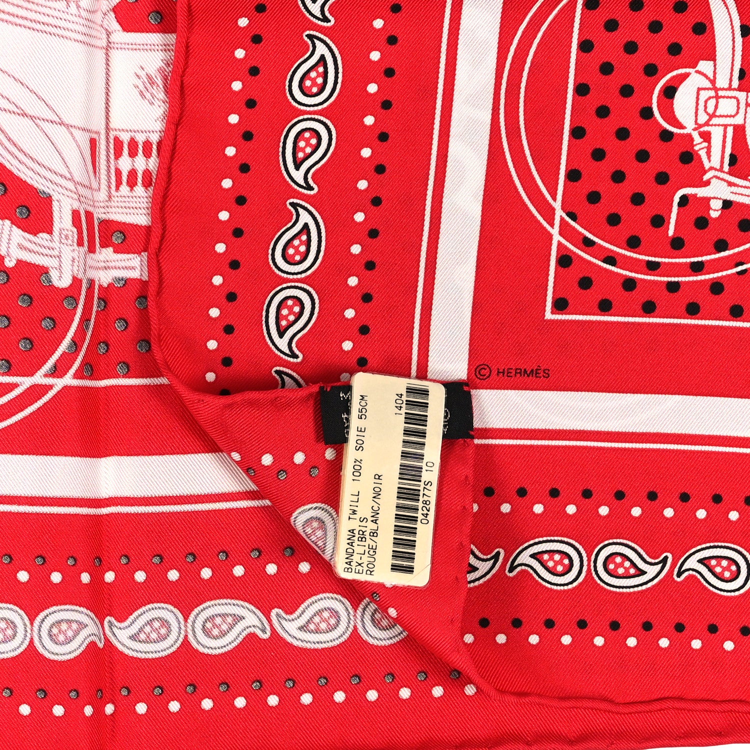 Hermes Cashmere Silk Ex-Libris Bandana Scarf 55 Rouge White Black 3 of 3