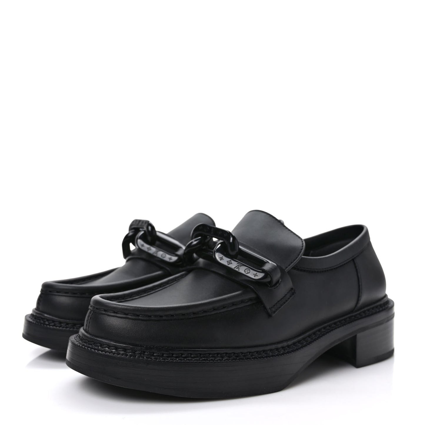 Calfskin Oversized Chain Academy Loafers 39.5 Black