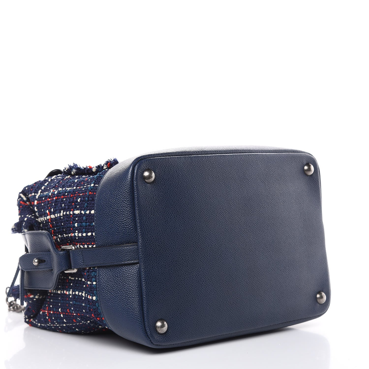 Chanel Tweed Trip Bowling Bag Navy Burgundy 4 of 9