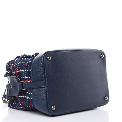 Chanel Tweed Trip Bowling Bag Navy Burgundy 4 of 9