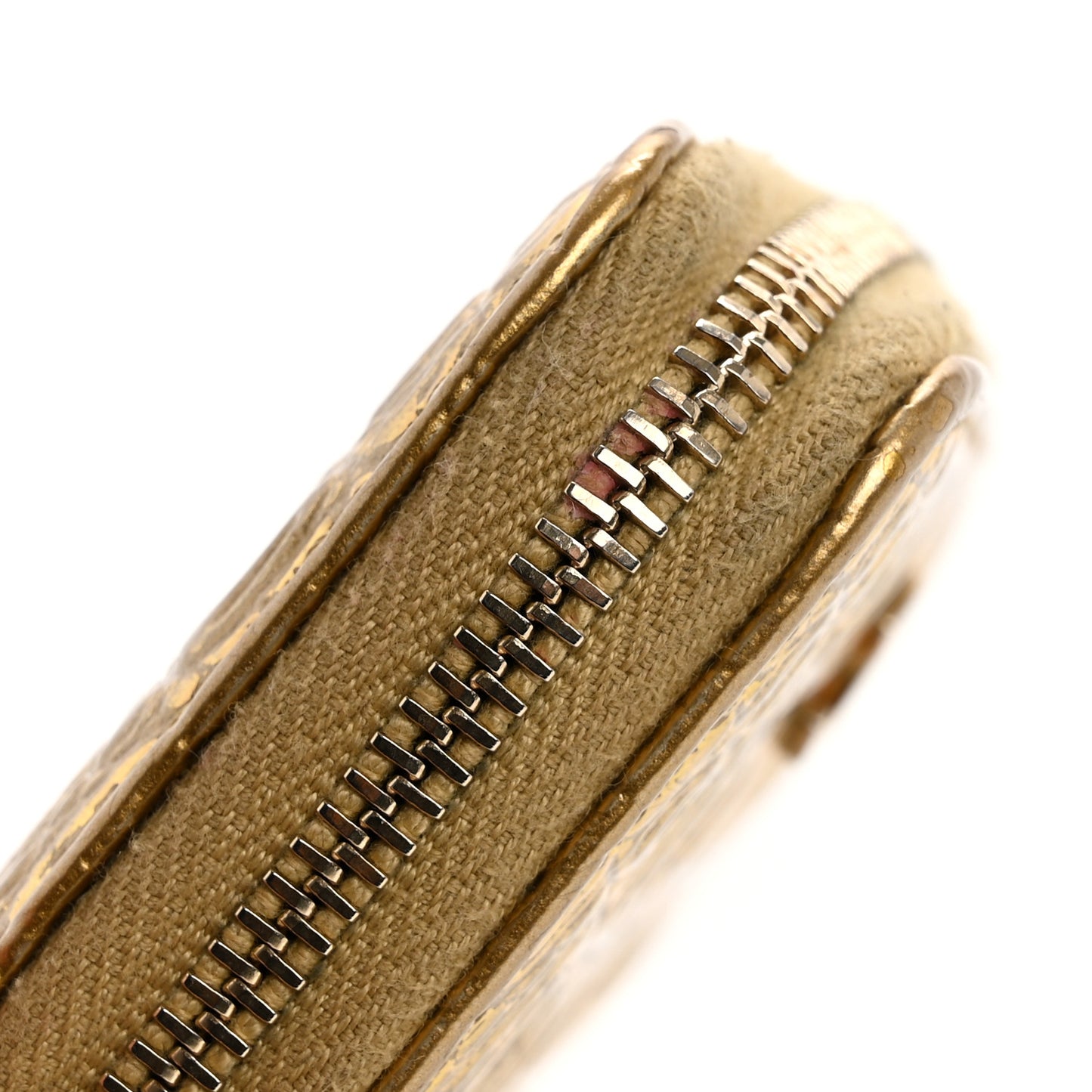 Metallic Calfskin Crocodile Embossed Cocodile Zip Coin Case Gold