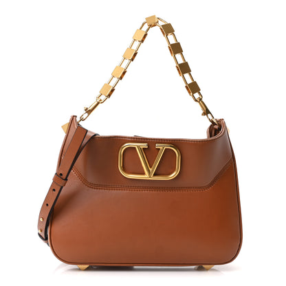 Valentino Garavani Nappa Stud Sign Hobo Saddle Brown 1 of 9